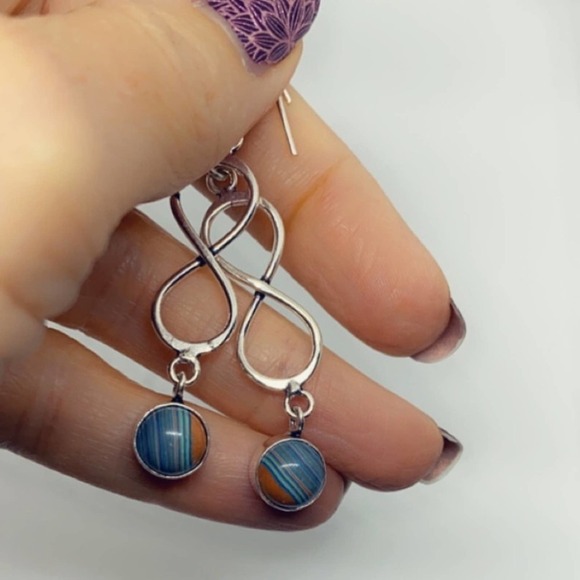 Sterling Silver Mosaic Jasper Dangle Earrings 2.5” Handmade Artisan - Picture 5 of 7